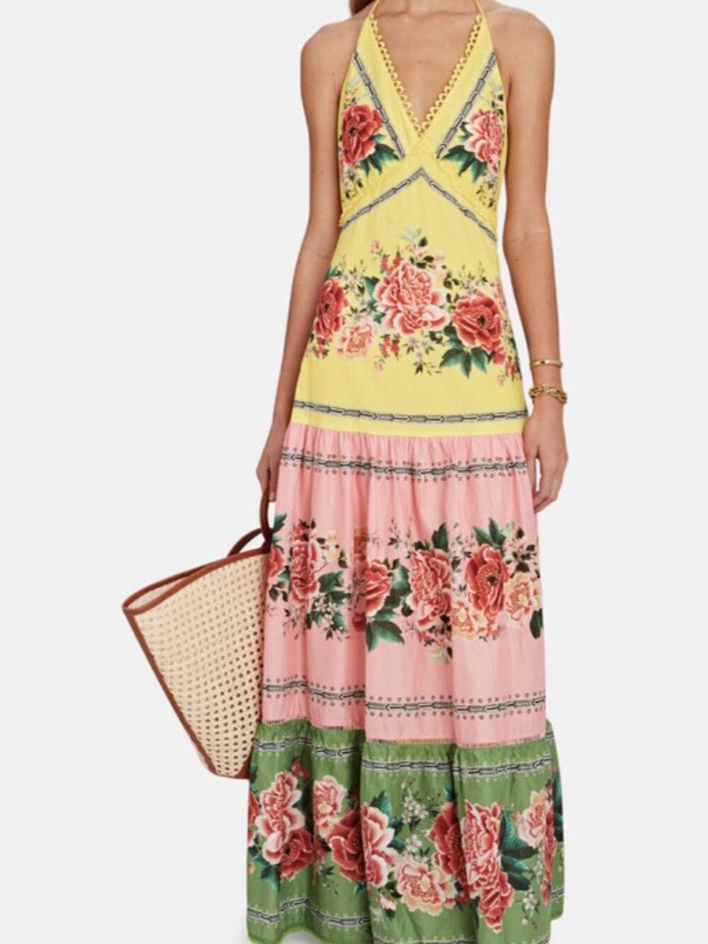 Farm Rio Manuela Floral Pastel Maxi Dress -‎ Size Large